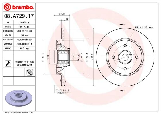Tarcza hamulcowa BREMBO 08.A729.17