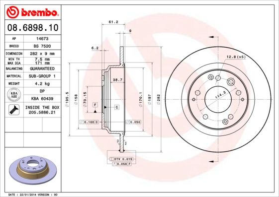 Tarcza hamulcowa BREMBO 08.6898.10