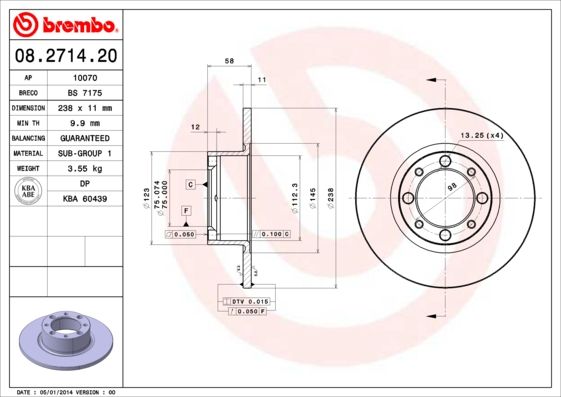 Tarcza hamulcowa BREMBO 08.2714.20