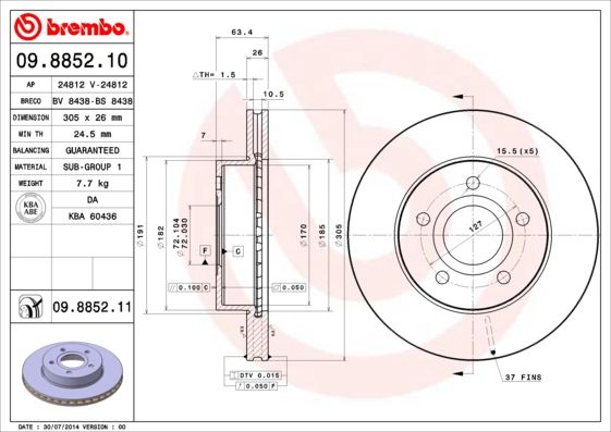 Tarcza hamulcowa BREMBO 09.8852.11