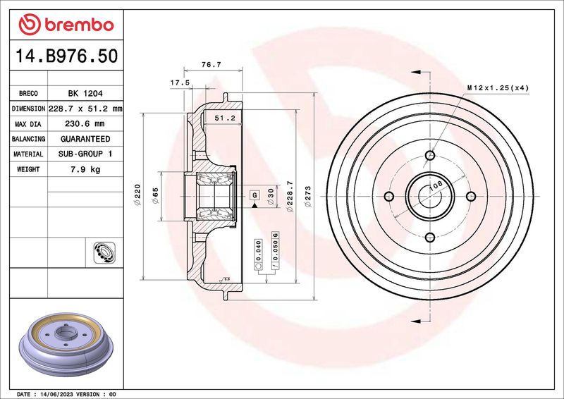 Bęben hamulcowy BREMBO 14.B976.50