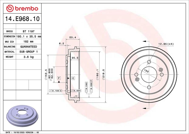 Bęben hamulcowy BREMBO 14.E968.10