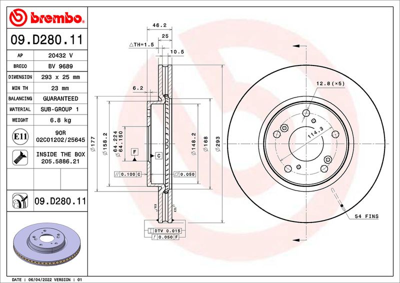 Tarcza hamulcowa BREMBO 09.D280.11