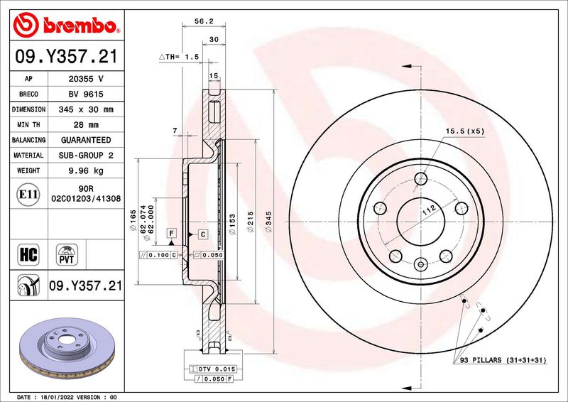 Tarcza hamulcowa BREMBO 09.Y357.21