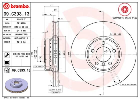 Tarcza hamulcowa BREMBO 09.C393.13