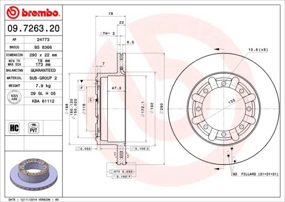 Tarcza hamulcowa BREMBO 09.7263.20