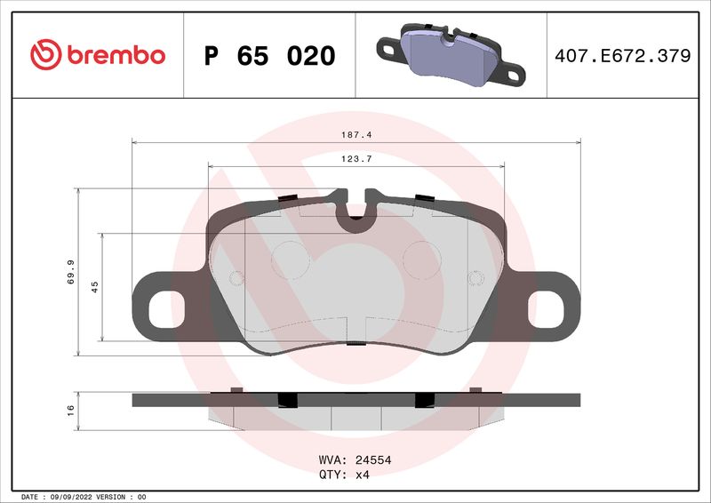 Zestaw klocków hamulcowych, hamulce tarczowe BREMBO P 65 020