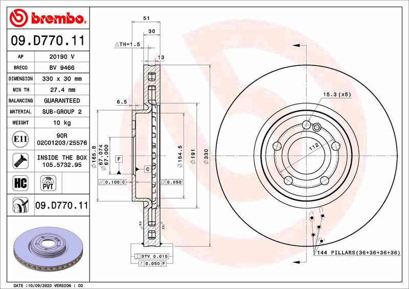 Tarcza hamulcowa BREMBO 09.D770.11
