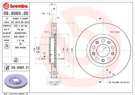 Tarcza hamulcowa BREMBO 09.9363.21