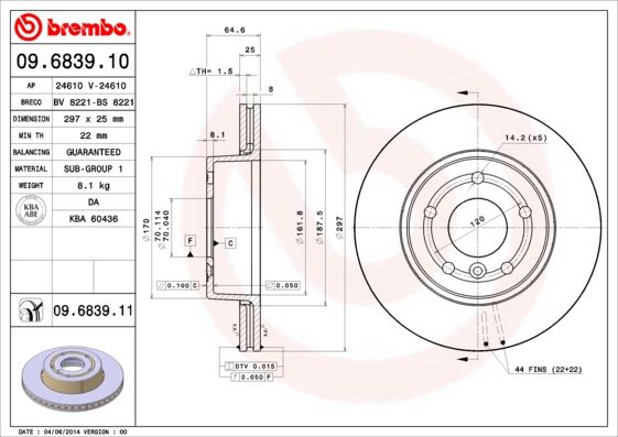 Tarcza hamulcowa BREMBO 09.6839.11
