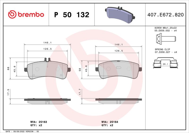 Zestaw klocków hamulcowych, hamulce tarczowe BREMBO P 50 132