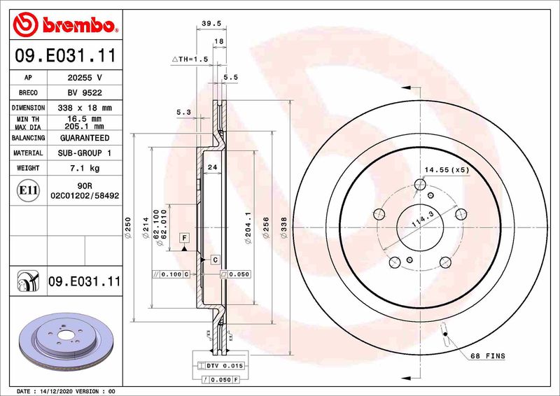 Tarcza hamulcowa BREMBO 09.E031.11