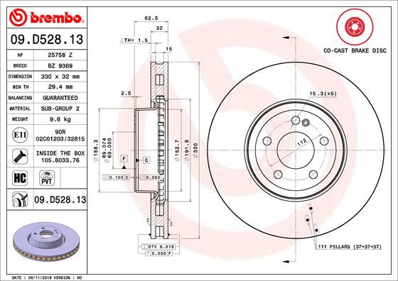 Tarcza hamulcowa BREMBO 09.D528.13