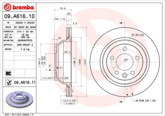 Tarcza hamulcowa BREMBO 09.A616.11