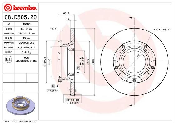 Tarcza hamulcowa BREMBO 08.D505.20