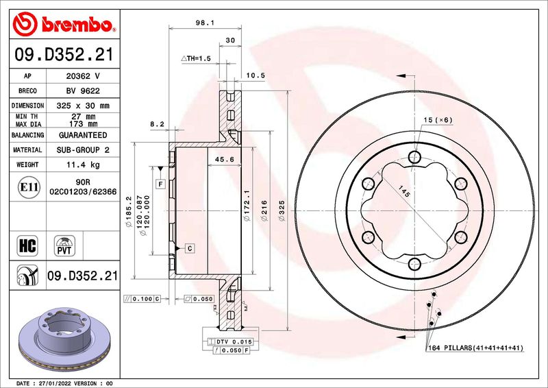 Tarcza hamulcowa BREMBO 09.D352.21