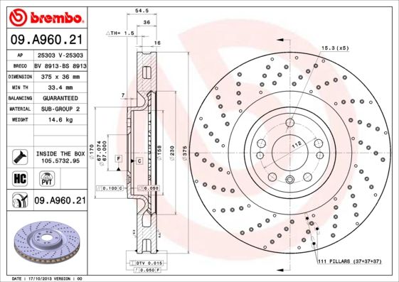 Tarcza hamulcowa BREMBO 09.A960.21