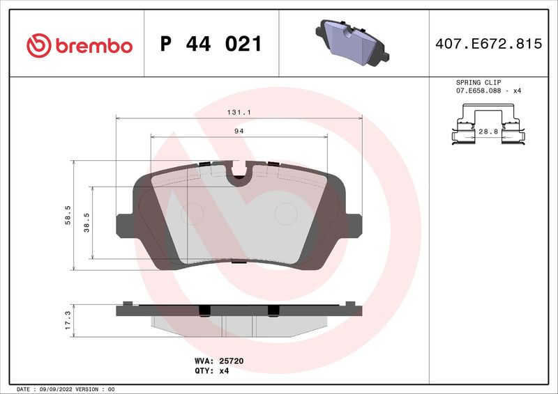 Zestaw klocków hamulcowych, hamulce tarczowe BREMBO P 44 021