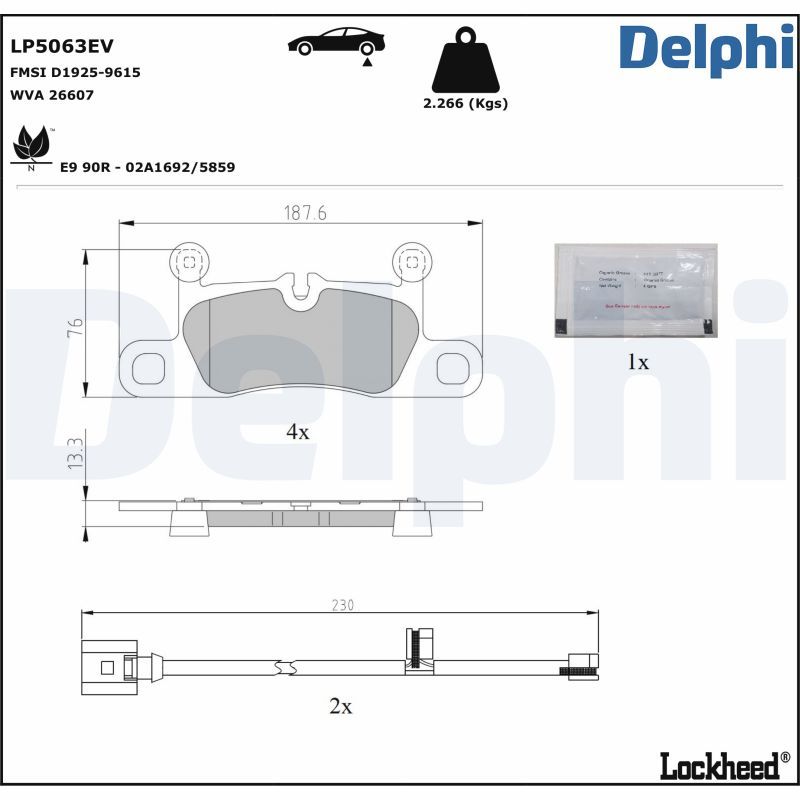 Zestaw klocków hamulcowych, hamulce tarczowe DELPHI LP5063EV