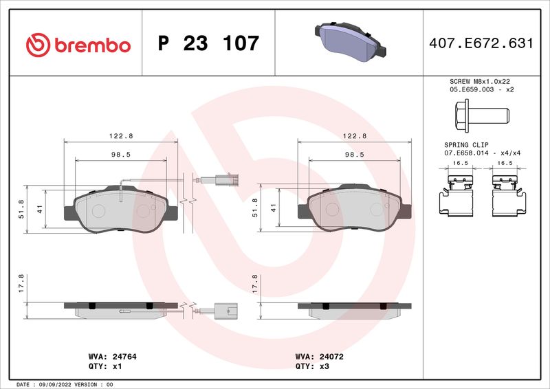Zestaw klocków hamulcowych, hamulce tarczowe BREMBO P 23 107