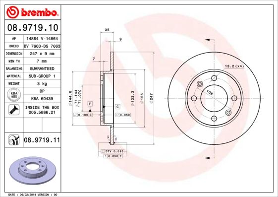 Tarcza hamulcowa BREMBO 08.9719.11