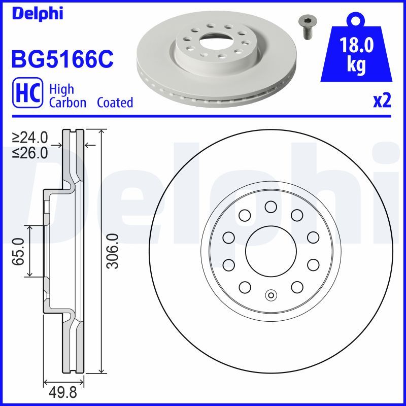 Tarcza hamulcowa DELPHI BG5166C