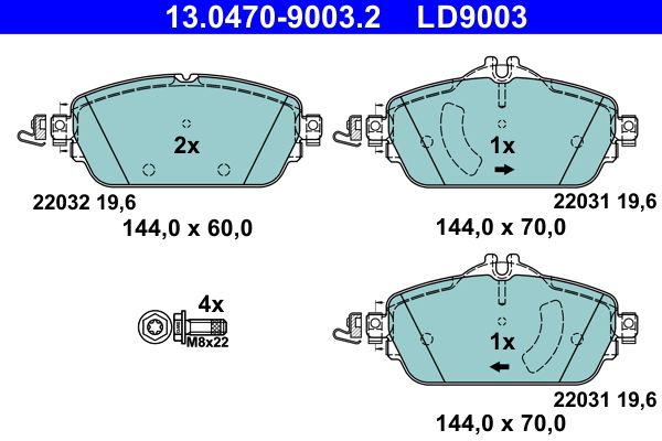 Zestaw klocków hamulcowych, hamulce tarczowe ATE 13.0470-9003.2