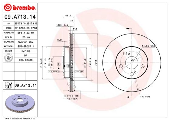 Tarcza hamulcowa BREMBO 09.A713.11