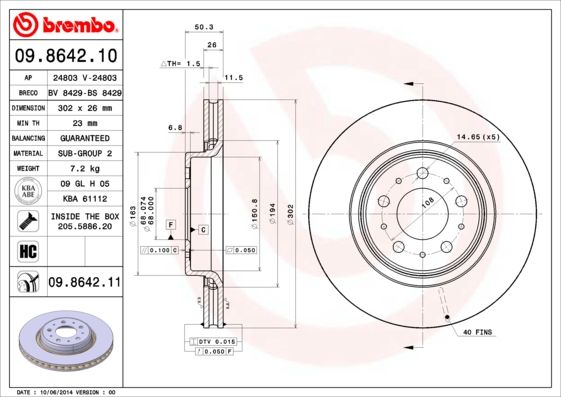 Tarcza hamulcowa BREMBO 09.8642.11