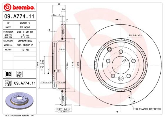 Tarcza hamulcowa BREMBO 09.A774.11