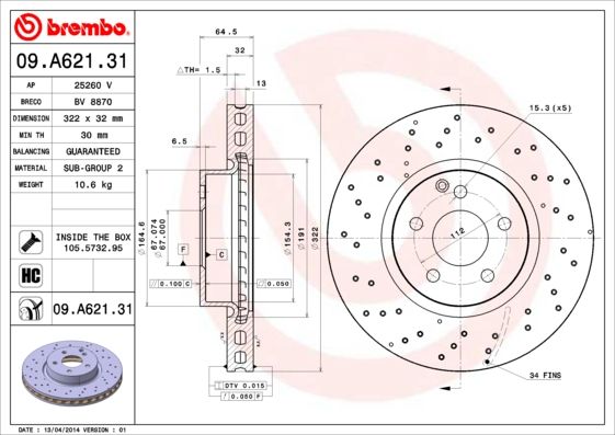 Tarcza hamulcowa BREMBO 09.A621.31