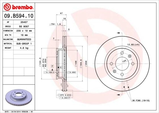 Tarcza hamulcowa BREMBO 09.B594.10