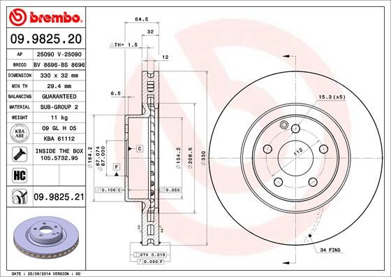 Tarcza hamulcowa BREMBO 09.9825.21