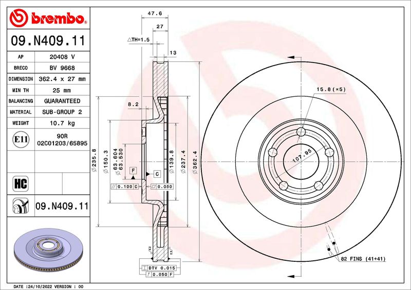 Tarcza hamulcowa BREMBO 09.N409.11
