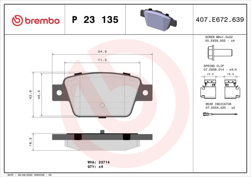 Zestaw klocków hamulcowych, hamulce tarczowe BREMBO P 23 135