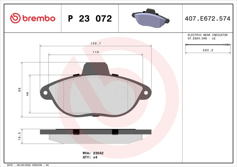 Zestaw klocków hamulcowych, hamulce tarczowe BREMBO P 23 072