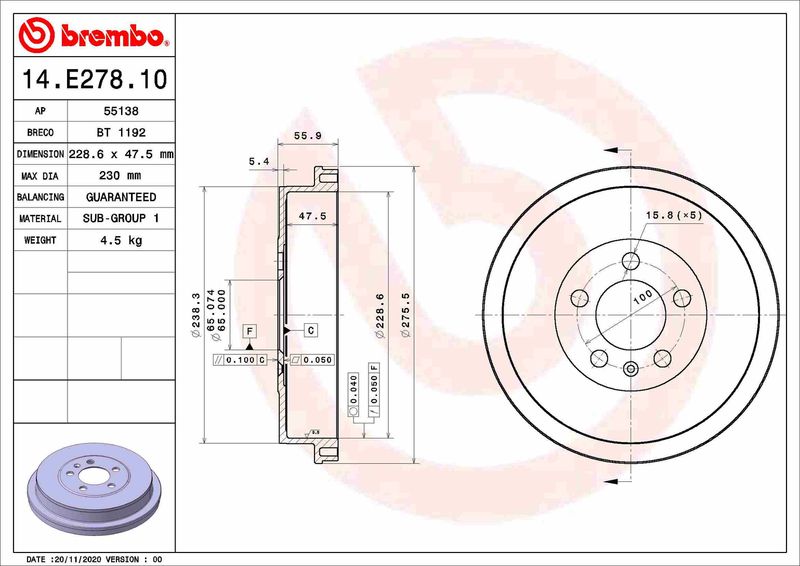 Bęben hamulcowy BREMBO 14.E278.10
