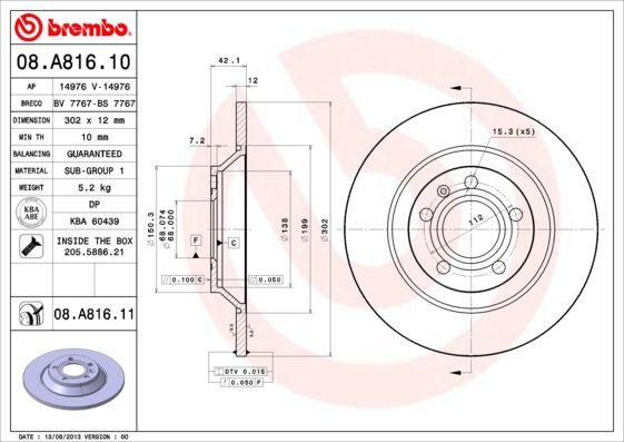Tarcza hamulcowa BREMBO 08.A816.11