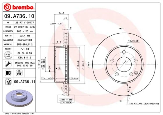 Tarcza hamulcowa BREMBO 09.A736.11