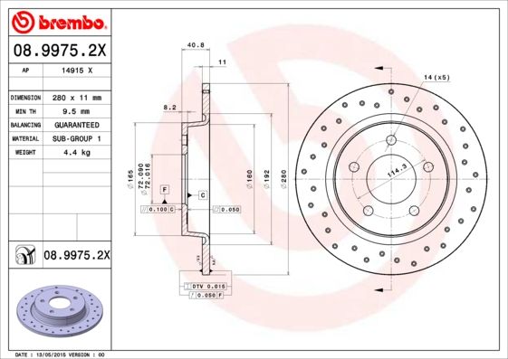 Tarcza hamulcowa BREMBO 08.9975.2X