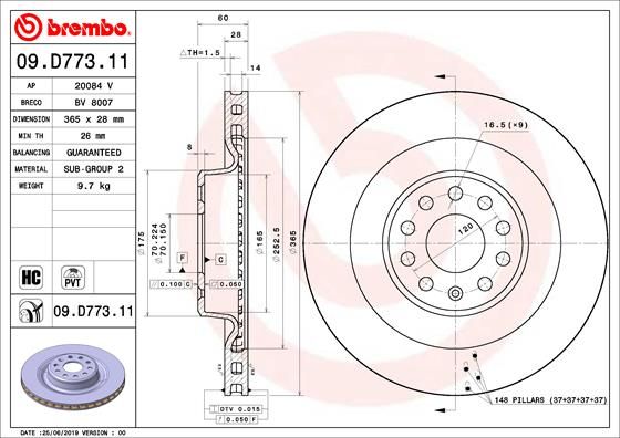 Tarcza hamulcowa BREMBO 09.D773.11