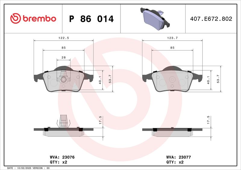 Zestaw klocków hamulcowych, hamulce tarczowe BREMBO P 86 014