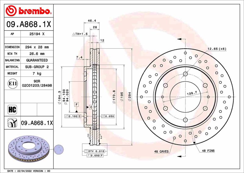 Tarcza hamulcowa BREMBO 09.A868.1X