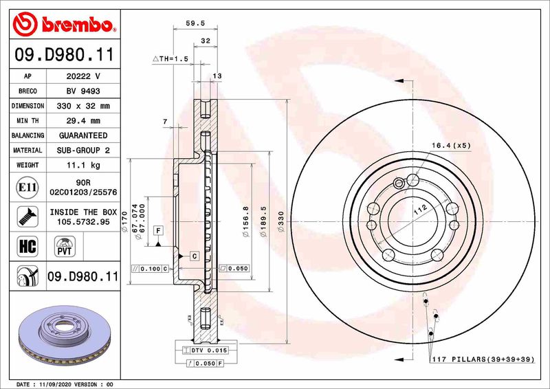 Tarcza hamulcowa BREMBO 09.D980.11