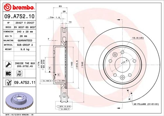 Tarcza hamulcowa BREMBO 09.A752.11