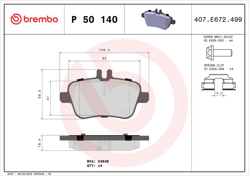 Zestaw klocków hamulcowych, hamulce tarczowe BREMBO P 50 140
