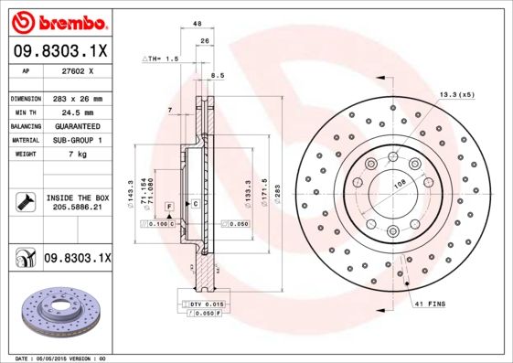 Tarcza hamulcowa BREMBO 09.8303.1X