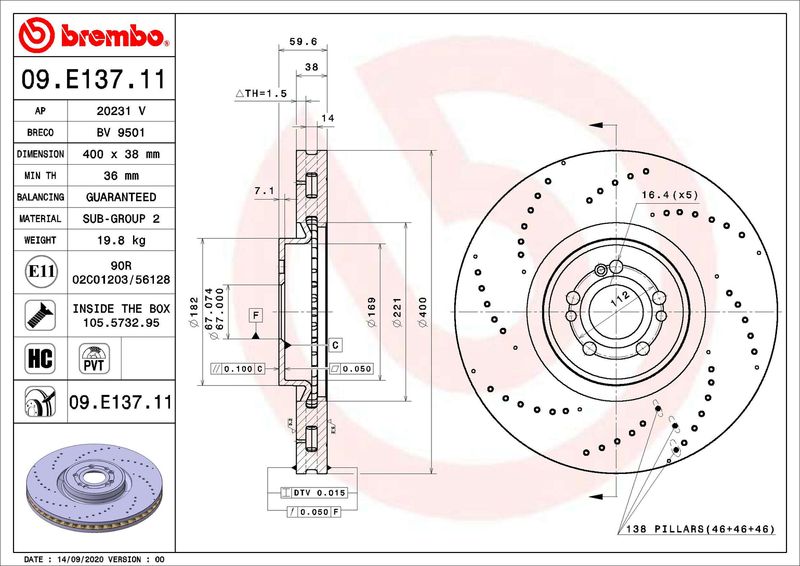 Tarcza hamulcowa BREMBO 09.E137.11