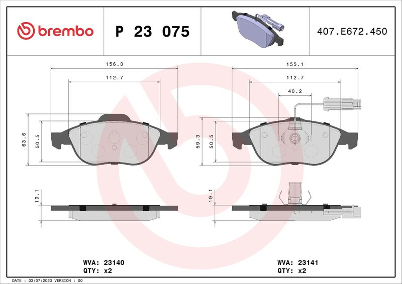 Zestaw klocków hamulcowych, hamulce tarczowe BREMBO P 23 075