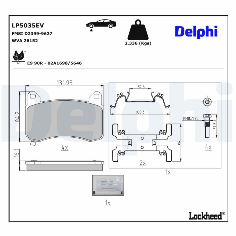 Zestaw klocków hamulcowych, hamulce tarczowe DELPHI LP5035EV
